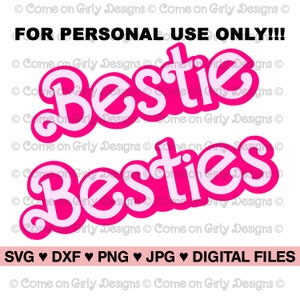 Girly Pink Bestie Besties met omtrek - SVG, DXF, PNG, Jpeg - Instant zipbestand downloaden - Mommy & Me - Best Friends Forever - afdrukbaar
