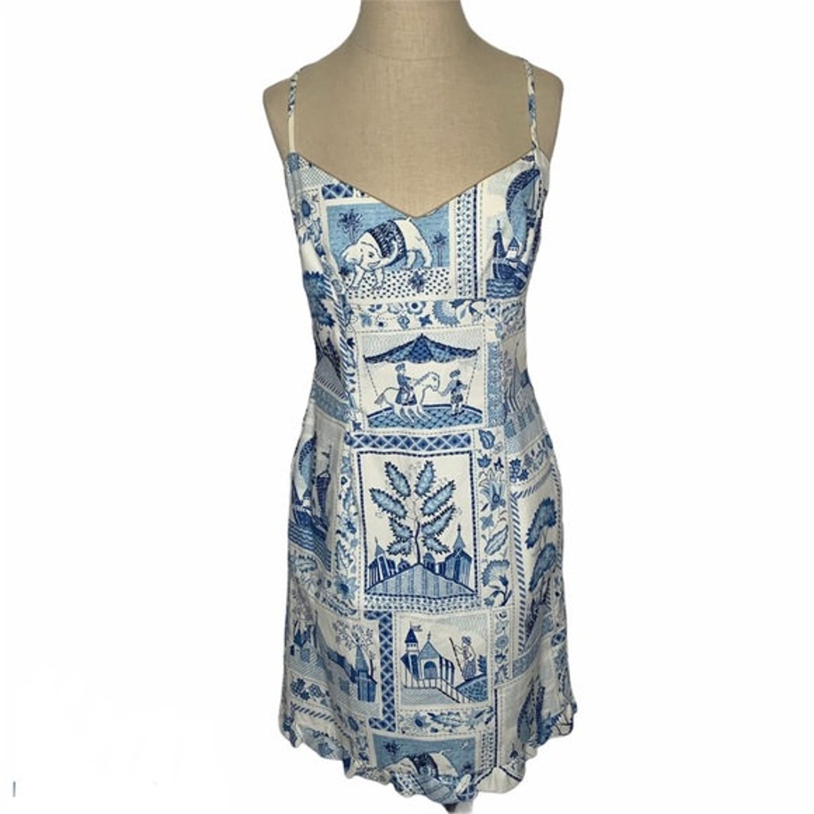 Maggy London Vintage Beaded Printed Midi Dress Blue and White - Etsy