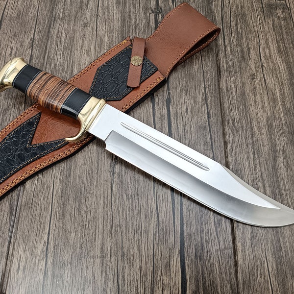 Crocodile Dundee Bowie Knife Custom Handmade D2 Tool Steel Hunting Survival Camping Battle Ready Razor Sharp Bowie Knife, Gift For Him/Her