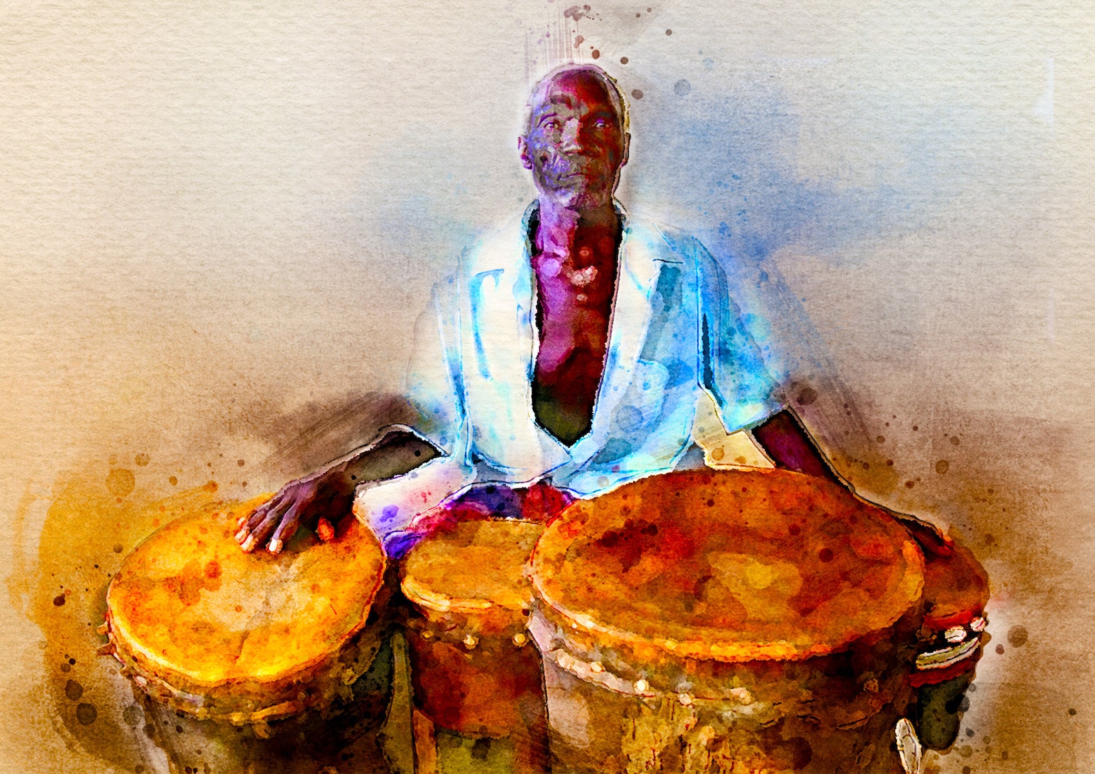 African Drums Digital Print of a Watercolour Painting of a Etsy