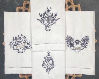 Thread Tattoo Embroidered Cloth Napkins (Set of 4)