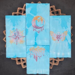 Boho Dreams Tie Dye Embroidered Cloth Napkins (Set of 4)