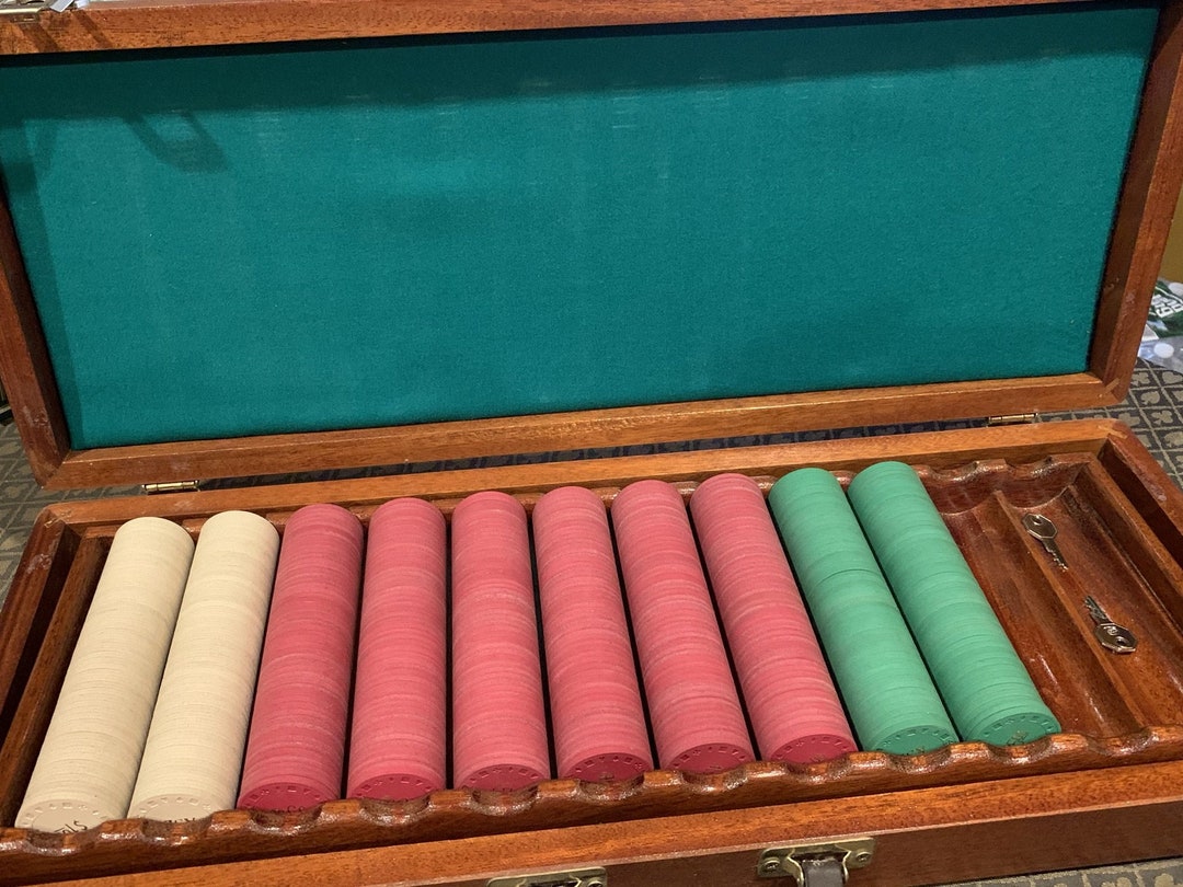 Clay Poker Chip Set Monogrammed ASB 3 Denominations 500 Chips in Wood