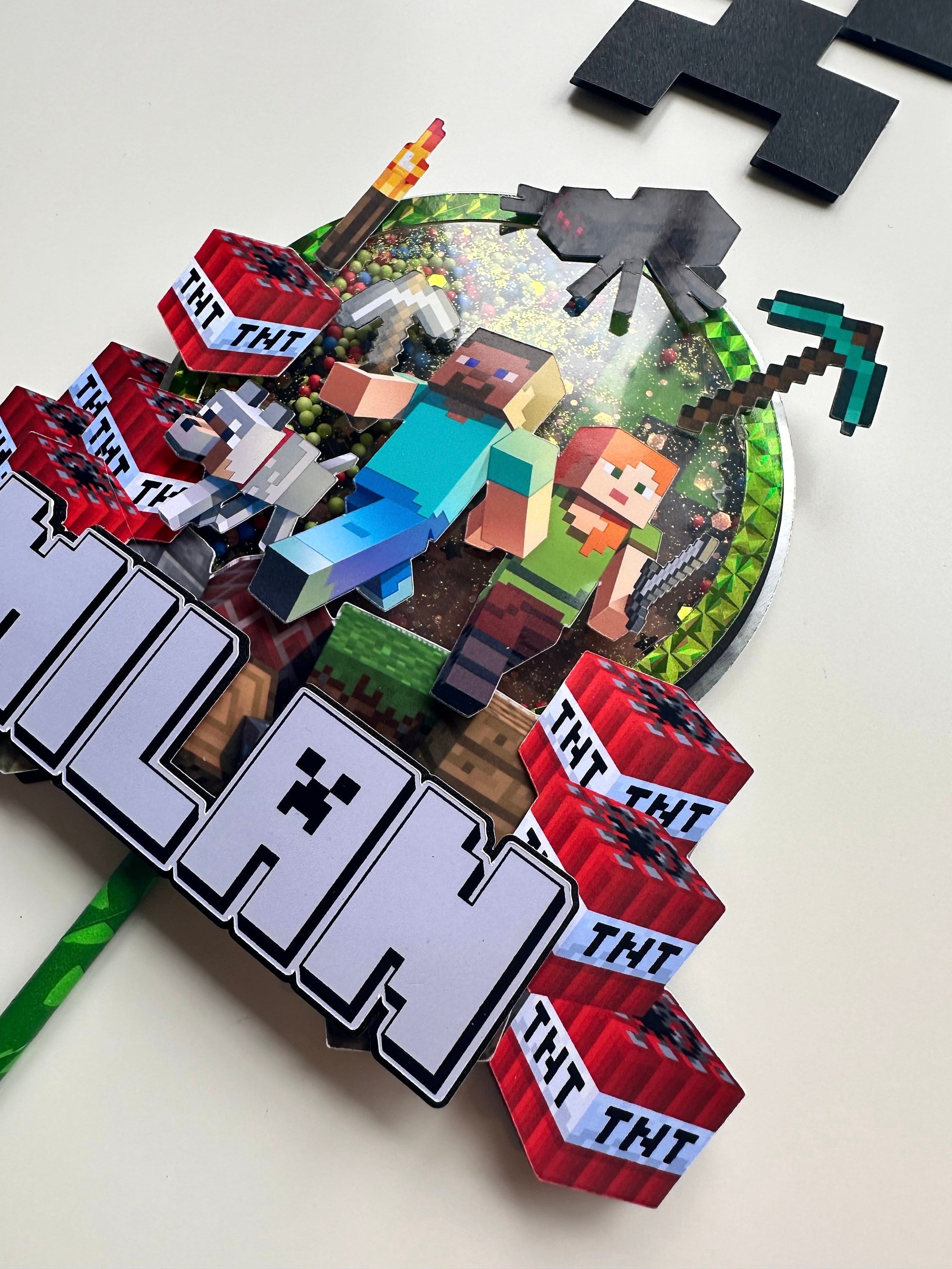 Blocky Minecraft Shaker Cake Topper
