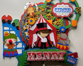 Circus Cake Topper 3D Shaker - para Cumpleaños Espectaculares - con nombre y edad