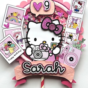 Cake Topper 3D Shaker for Kitty Photographer themed party - with name and age