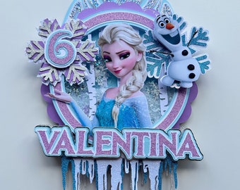 Cake Topper 3d Shaker para fiesta temática Frozen- con nombre y edad