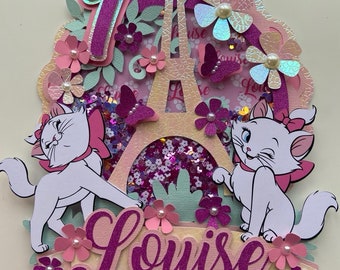 Cake Topper 3D Shaker para fiesta temática Marie Cat con nombre/edad