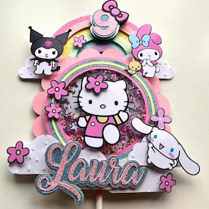 Cake Topper 3D Shaker for Kitty themed party - with name and age