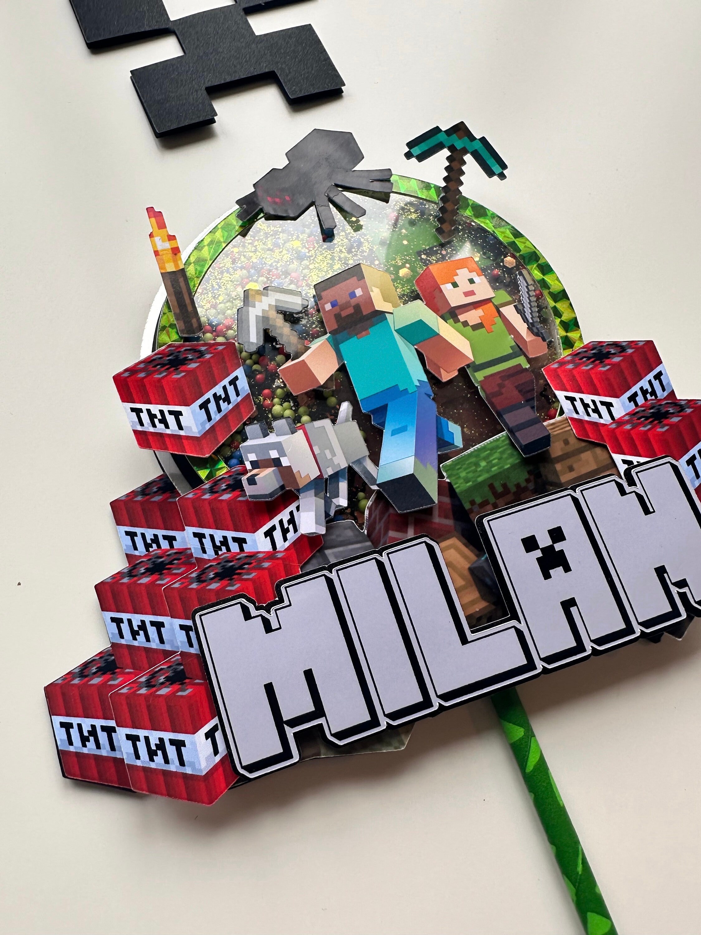 Blocky Minecraft Shaker Cake Topper