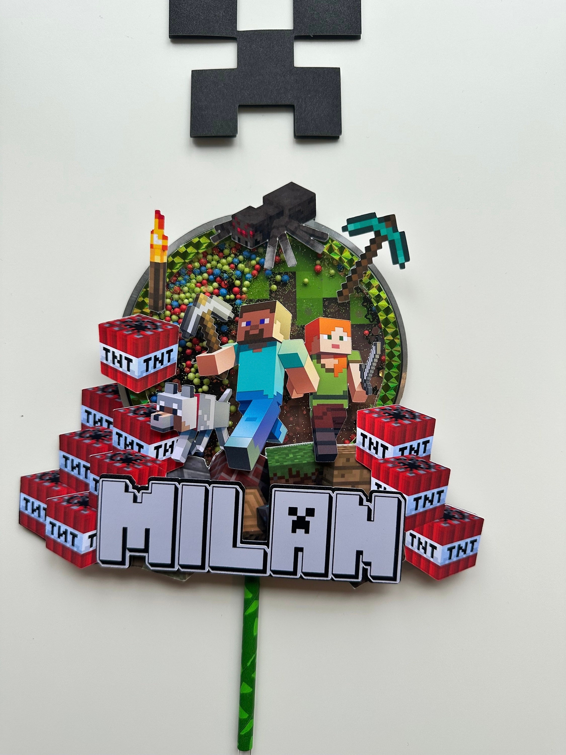 Blocky Minecraft Shaker Cake Topper