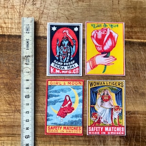 4 autocollants vintage en vinyle pour boîte d'allumettes, autocollants célestes, soleil et lune, étoiles, autocollants sorcières
