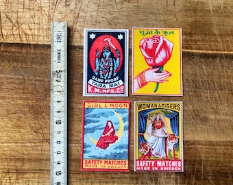 4PCS Vinyl Vintage Matchbox Stickers, Celestial stickers, Sun and Moon, Stars, Witchy Stickers