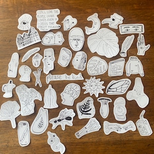 44 pegatinas de diario en blanco y negro, dibujadas a mano, hojas, paquete de pegatinas botánicas, efímeras coloridas pintadas a mano, diario, BUJO, hoja