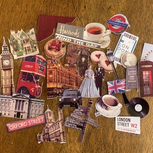 London Travel Journal Sticker Pack, BUJO Bullet Journal Zubehör, Schreibwaren, Sommer Ephemera, Junk Journaling Aufkleber, Collaging, Wundertüte