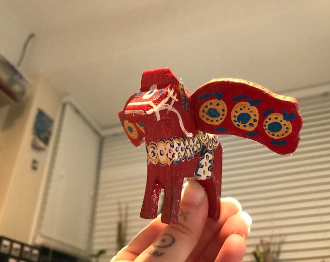 Handmade Dala Horse Pegasus, Personalised, Scandinavian Folk Art, Handcrafted Decor, Unique Customisable Gift, Blue, Red, Green, Mustard