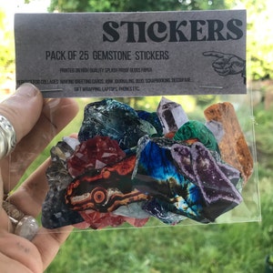24PCS Natural Gemstone Stickers, Book of Shadows, Celestial, Witchy Halloween Sticker, Ephemera, Celestial, Journaling, Sketchbook, BUJO