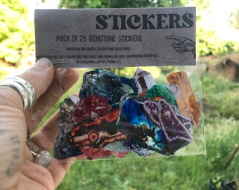 24PCS Natural Gemstone Stickers, Book of Shadows, Witchy Halloween, Ephemera, Celestial, Journaling, Sketchbook, BUJO