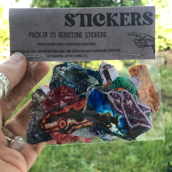 24PCS Natural Gemstone Stickers, Book of Shadows, Celestial, Witchy Halloween Sticker, Ephemera, Celestial, Journaling, Sketchbook, BUJO