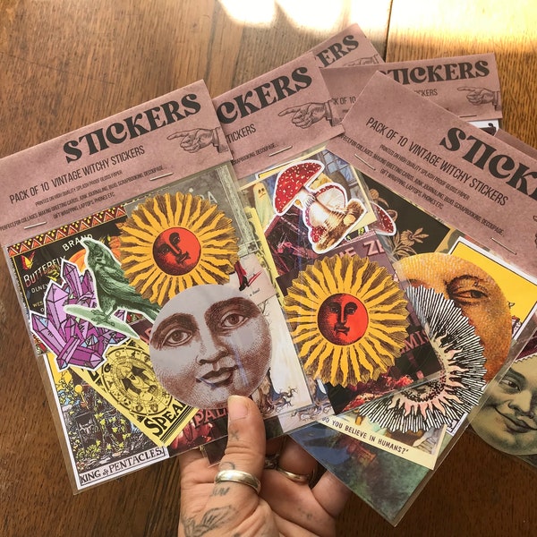 Vintage witchcraft stickers, book of shadows, celestial, Halloween sticker pack, folklore, Ephemera, Celestial, Mushroom