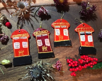 London Post Box Kerstboomversieringen, Terracotta Kleidecoraties, Cadeau voor postzegelverzamelaar, filatelist, koningin Elisabeth,