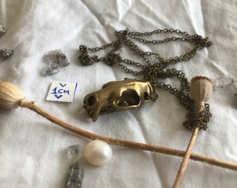 Collana con ciondolo teschio di tigre in ottone fatto a mano, unico nel suo genere, regalo oscuro, spettrale, gotico, teschio di tigre fortunato, ottone in argilla metallica, stranezza, strano