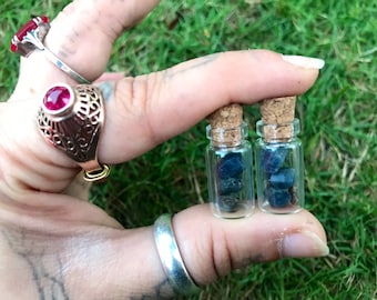 Blue Sapphire Corundum Pieces Wish Bottle, Upto 1g, September Birth Stone Virgo, Affordable Rare Crystals and Gemstones UK