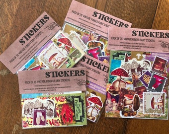 35PCS Vintage fungi stickers, mushrooms, forest, Cottagecore sticker pack, folklore, Ephemera, Fairy, Toadstool, Mushroom