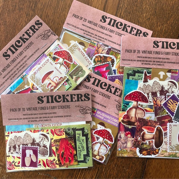 35PCS Vintage fungi stickers, mushrooms, forest, Cottagecore sticker pack, folklore, Ephemera, Fairy, Toadstool, Mushroom