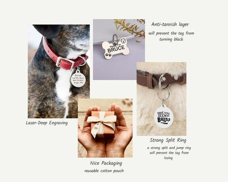 Personalized Dog Name Tag for Collar, Custom Engraved Pet ID Tag for