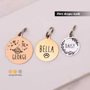 Custom Dog Tag in Gold, Silver Rose Gold, Engraved Stainless Steel Pet ID Tag, Personalized Dog Collar Tag, Dog Name Tag
