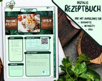 Digital Recipe Book Goodnotes, Hyperlinked Goodnotes, Recipe Planner, goodnotes recipes, digital cookbook, meal planner