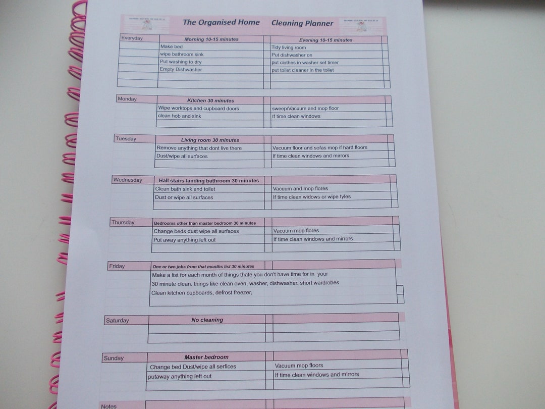Printable Cleaning Rota Organising Your Home and Your Life Etsy