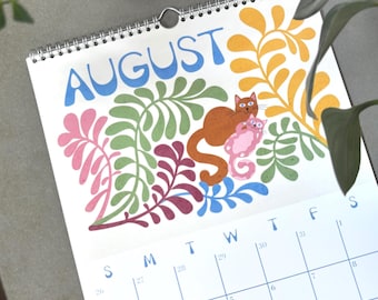 2026 Retro Flowers Cats Wall Calendar: Illustrated 12 Month Planner
