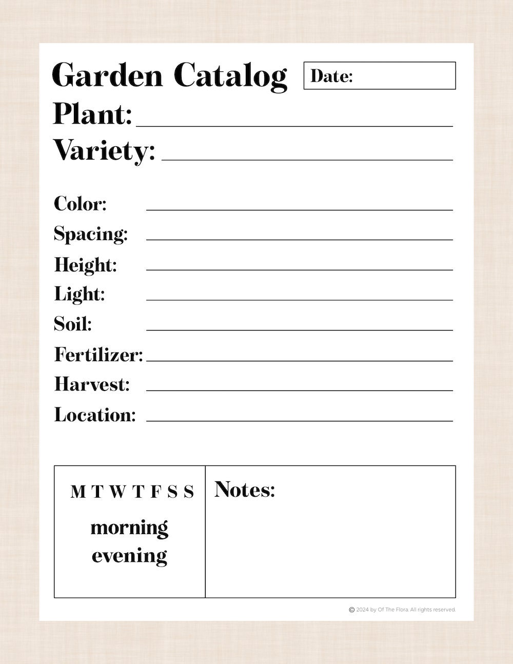 Simple Garden Plant Tracker, Garden Catalog Digital Download or