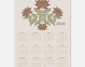 2026 Wall Calendar | Lotus Flower, Modern Farmhouse Style | Year at a Glance