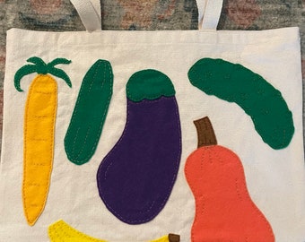 Handmade Veggie Food Tote Bag, Cosmetic Bag, Toiletry Bag