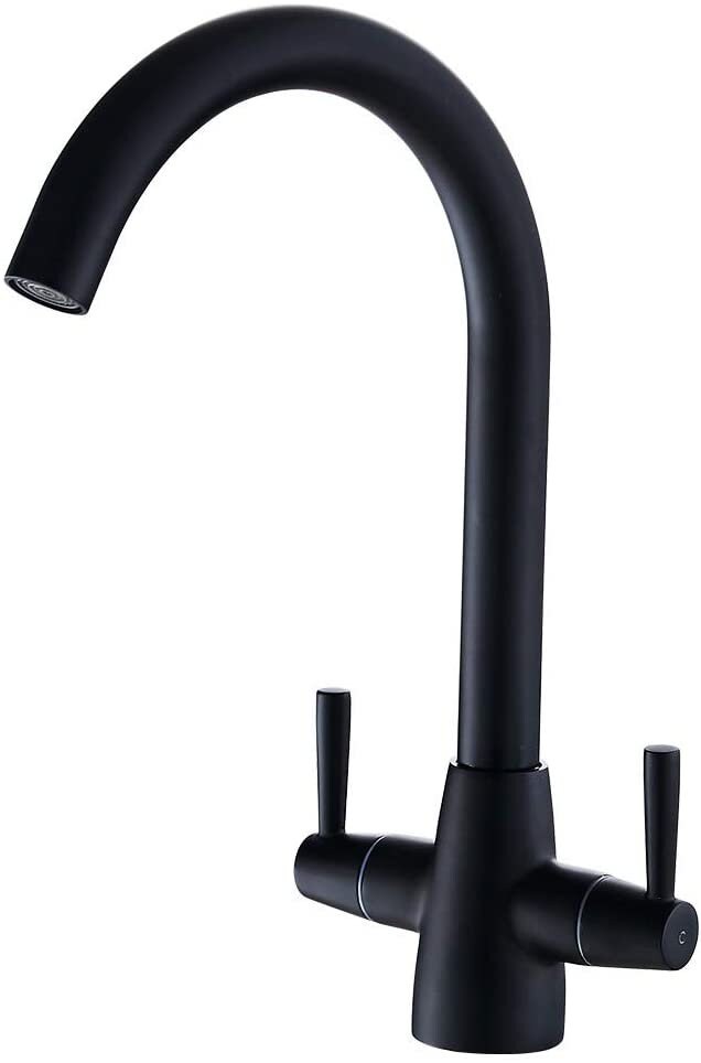 Premium Matte Black Kitchen Mixer Tap Dual Lever Swivel Spout Etsy