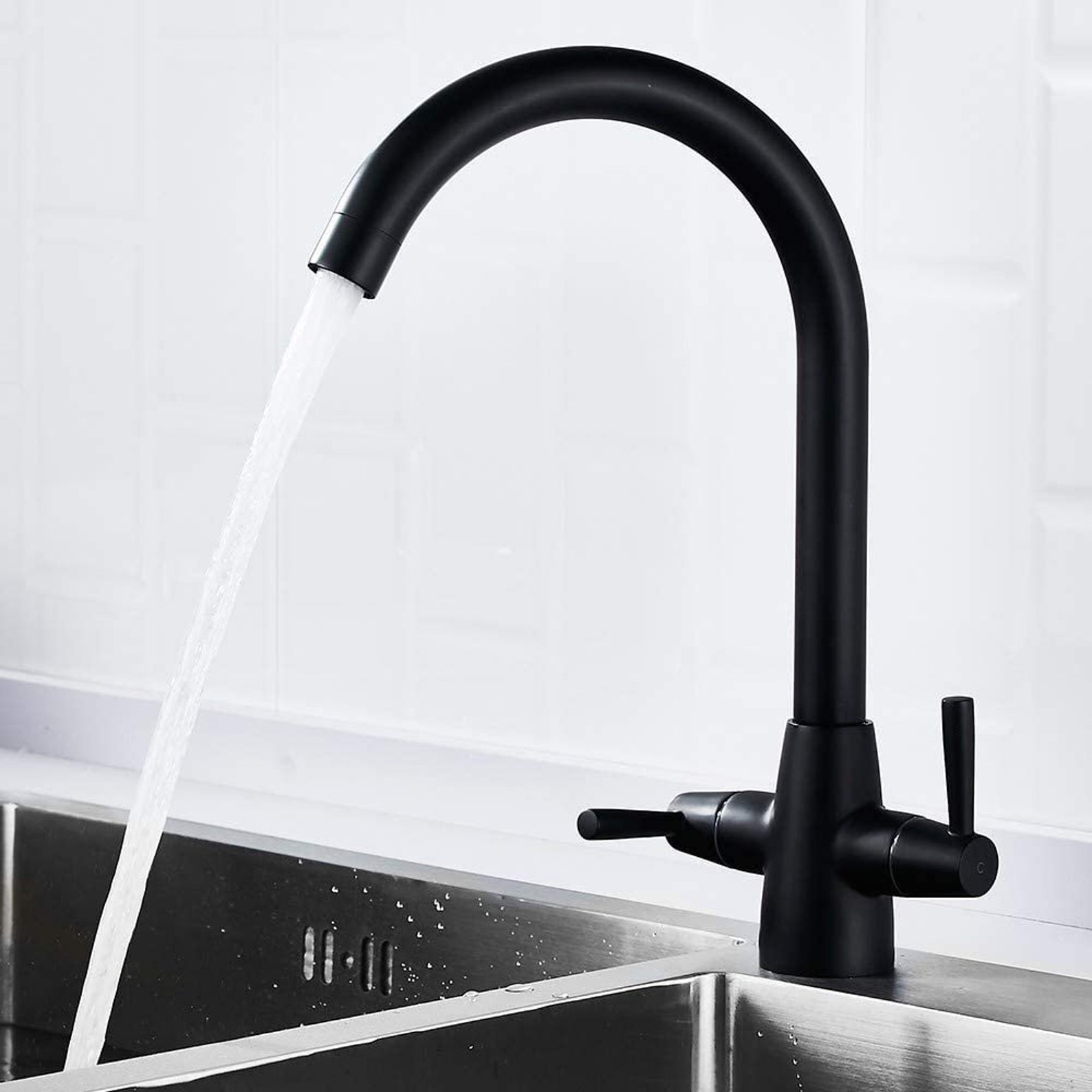 Premium Matte Black Kitchen Mixer Tap Dual Lever Swivel Spout Etsy