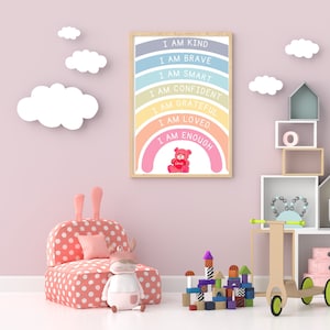 Affirmations for Kids, Rainbow Affirmations Print, I am Kind Smart Loved, Inspirational Nursery Decor, PRINTABLE Wall Art,nursery printable