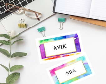 Watercolor Classroom Name Tags: Editable Printable Labels (Digital Download)