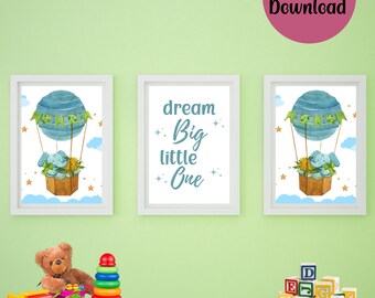 Elephant Nursery Prints Set: Dream Big, Safari Animals (Digital Download)