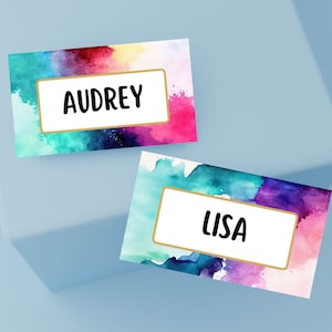 Classroom Name Tags Template Watercolor | Editable | Printable | Elementary School Name Tags Back To School | Classroom Labels | Desk Plates