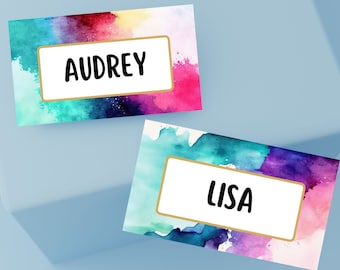Classroom Name Tags Template Watercolor | Editable | Printable | Elementary School Name Tags Back To School | Classroom Labels | Desk Plates