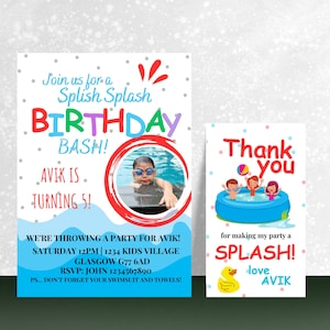 Editable Splish splash pool party invitation, summer birthday party invitation, printable birthday card, printable summer party card