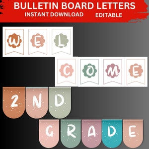 Classroom Bulletin Board Letters, Editable in Canva, PASTEL Modern Classroom Bunting Decor, Teacher Templates