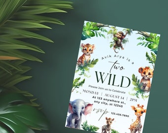 Safari Two Wild Birthday Invitation: Jungle Animals (Digital Template)