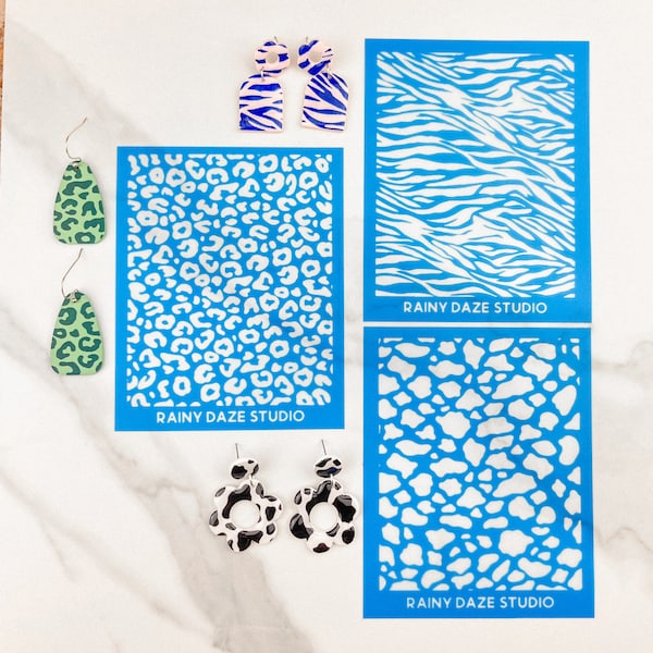 Animal Print Polymer Clay Silk Screen Stencil | Pattern Size: 4.25 x 3.5 Inches | Earring Designs | Leopard Print | Cow Print | Zebra Print