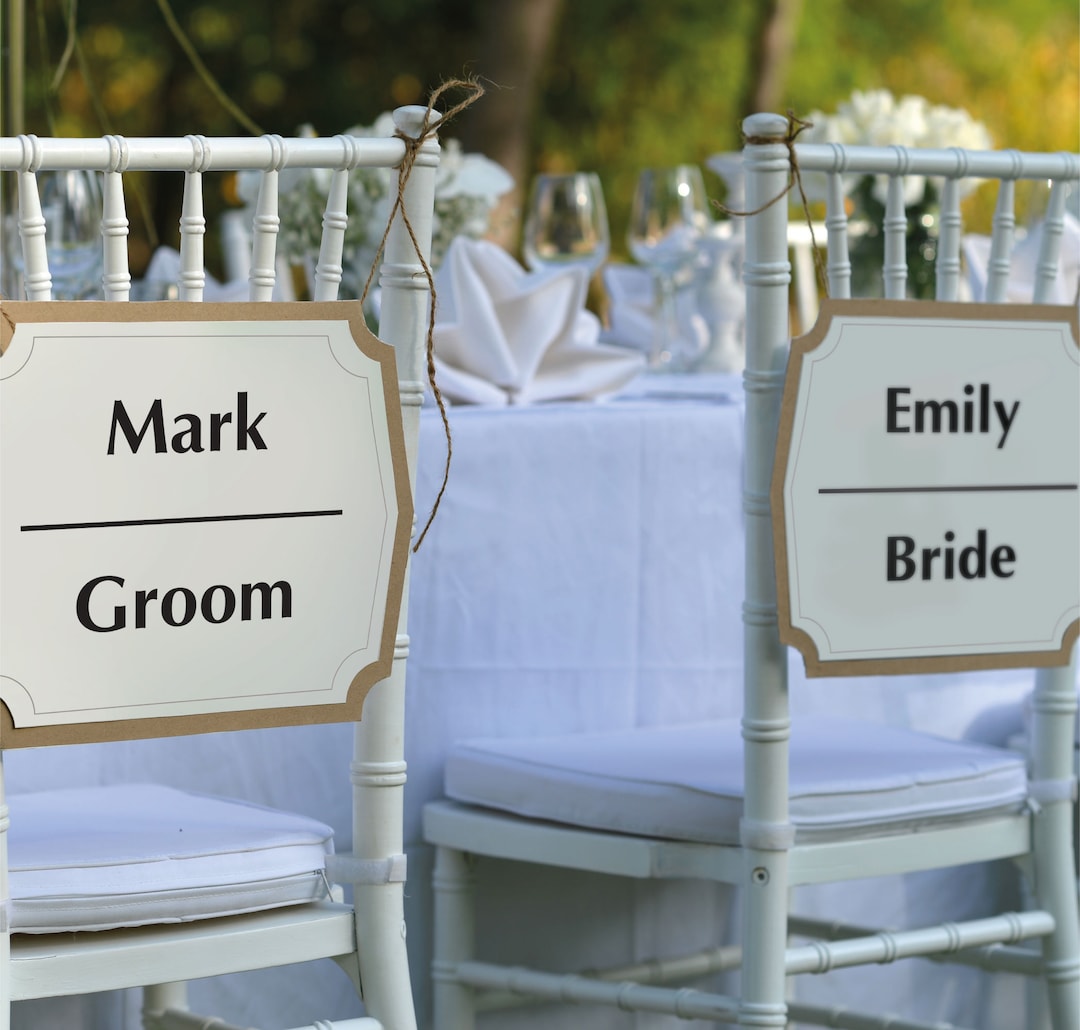 Chair Inscription Examples Personalised Wedding Chair Sign / Decor for Back of Chair, Any Name ...