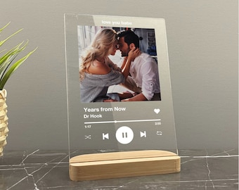Music Plaque Pro with Stand, Photo Gift, Personalized First Anniversary Gift, Custom Wedding Gift, Any Photo and Song, Gift for Best Friend
